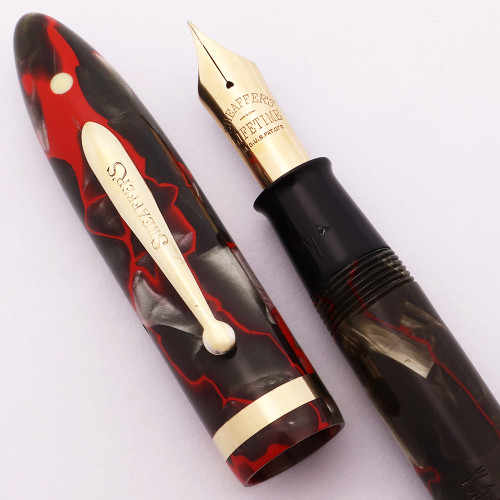 Sheaffer Balance Lifetime Oversized Fountain Pen (1931-34) - Grey Red Veins w/GT, Lever Filler, Fine Gold Lifetime Nib (Excellent, Restored)