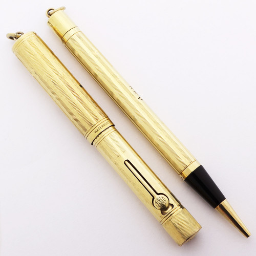 Waterman 0552 1/2 V Fountain Pen Pencil Set - Ring Top, Sheraton, Semi-Flex Medium #2 Nib (Excellent, Restored)