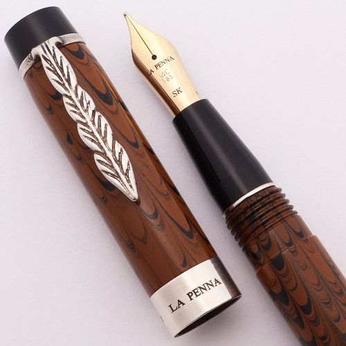 Sergio Kullock La Penna Fountain Pen (Brazil) - Brown Ripple Ebonite, Sterling Trim, Medium 14k Gold Nib (Excellent, Works Well)