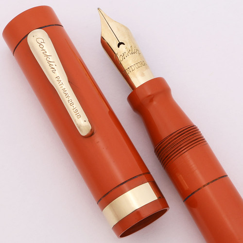Conklin Endura Oversize Fountain Pen (1920s) - Orange w/GT, Lever Filler, Fine Endura Nib (Excellent, Restored)