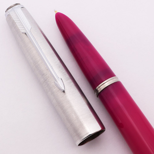 Parker 51 Ariel Kullock "Fantasy" Aerometric - Fuchsia Pink "Bell Bottom" Barrel, Lustraloy Cap, Medium Gold Nib (Excellent, Works Well)