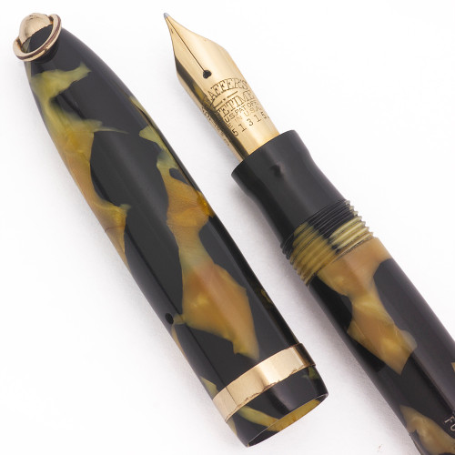 Sheaffer Balance Lifetime (1930s) - Full Size Ring Top, Black & Pearl, Lever Filler, Fine Gold Nib (Very Nice, Restored)