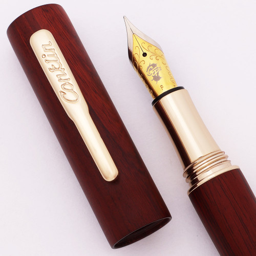 Conklin Endura Modern Fountain Pen - Mahogany Wood, Metal Section, GP Trim, Fine Steel Nib (Excellent +, Works Well)