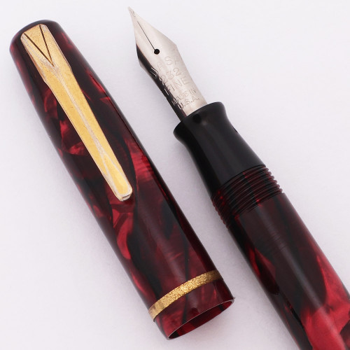 Sheaffer Sub-brand WASP Addipoint Fountain Pen (1938-42) - Burgundy Marble w/GT, Lever Filler, Fine #232 Steel Wasp Nib (Very Nice, Restored)