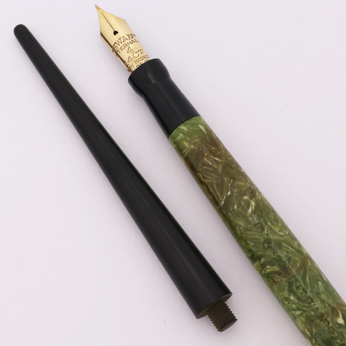 Mabie Todd Swan Eternal Desk Fountain Pen (1920s) - Jade Green w Black Tail, Lever Filler,  Fine #4 Nib (Excellent +, Restored)