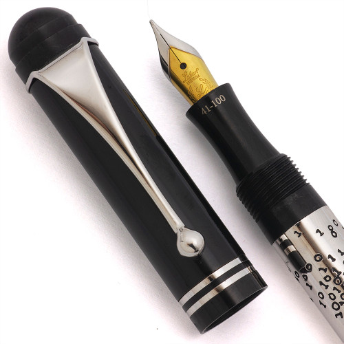 Laban Zoss  LE Fountain Pen (#41/100) - Black with Decorated Silver Barrel, C/C,  Medium Two-Tone Iridium Nib (Near Mint, Works Well)