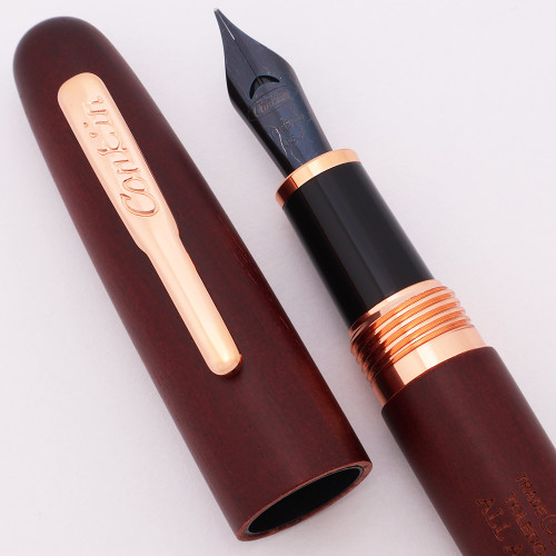 Conklin (Modern) LE All American Fountain Pen (2000s) - Dark Wood Grain (Walnut?) w/Copper Trim, C/C, Fine Black Toledo Nib (Near Mint, Works Well)