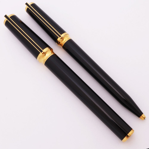 S T Dupont Montparnasse Fountain Pen Set - Black Lacque de Chine, 18k Medium Nib (Excellent , Works Well)