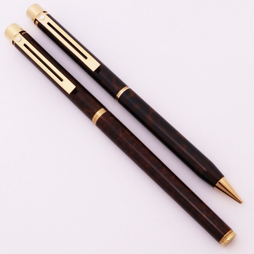 Sheaffer TARGA 1030s Slim Fountain Pen & Pencil Set - Laque Thuya Ronce, 14k Broad (New Old Stock)