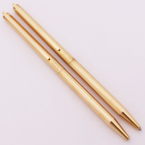 S T Dupont Classique Ballpoint and Pencil Set  (1970s)- Gold Lined w Gold Trim, 0.7mm Leads (Excellent +, Work Well)