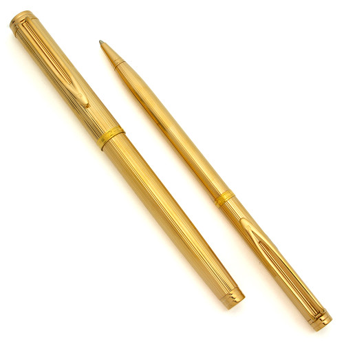 Waterman Gentleman Fountain Pen and Ballpoint Set (1974-80s) -  Lined Gold Plated, C/C, Medium 18k Nib (Excellent +, Work Well)