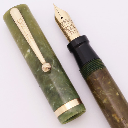Sheaffer Lifetime Flat Top Oversized Fountain Pen (1920s) - Jade Green, w/GT, Lever Filler,  Extra-Fine Gold Lifetime Nib (Very Nice, Restored)