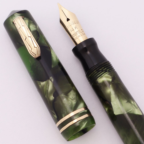 Wahl Eversharp Miniature Equipoised Fountain Pen (1930s) - Green Marble, Lever Filler, 14k Manifold Fine Nib (Excellent, Restored)