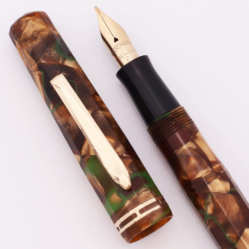 Wahl Doric "Popular" Fountain Pen (1930s) - Full Size , Bronze and Green, Lever Filler, Eversharp Flexible #2 Nib (Very Nice, Restored)