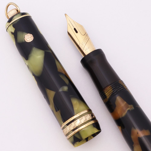 Wahl Gold Seal Fountain Pen - Ring Top, Black & Pearl, Medium 14k Firm Nib (Excellent, Restored)