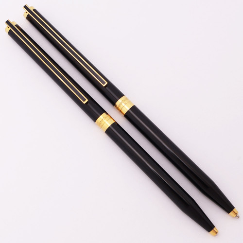 S T Dupont Classique Ballpoint and Pencil Set  (1970s-2010s) - Black and Gold, 0.7mm Leads (Excellent +, Work Well)