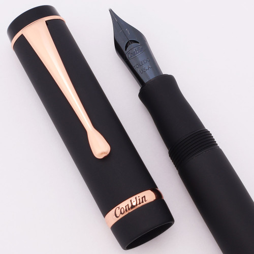 Conklin (Modern) Duraflex LE Fountain Pen - Matte Black w Rose Gold Trim, C/C, Fine Black Steel #4 Nib (Near Mint, Works Well)
