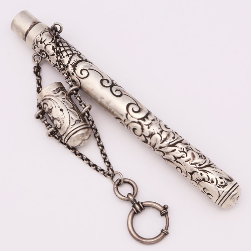 Mabie Todd & Bard Chatelaine Case - Pen Case ONLY, Sterling Silver w Attached Cap and Chain (Excellent, Works Well)