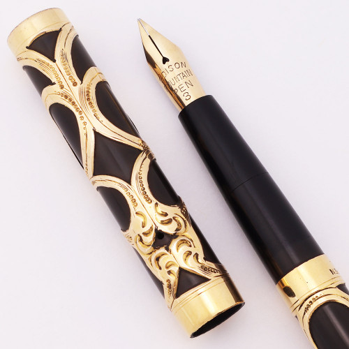 Edison Pen Co Fountain Pen - Gold-Filled Filigree Overlay, Eyedropper Filler, Medium Flex #3 Nib (Excellent +, Restored)