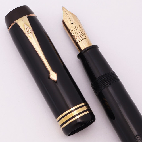 Conway Stewart Duro No 26 Fountain Pen (1920-30s) - Black w GT, Lever Filler,  14k Duro Nib (Excellent, Restored)
