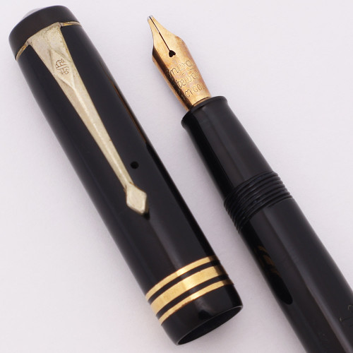 Conway Stewart 388 (1950s) - Black w GT, Lever Filler, Medium Semi-Flex Left Oblique 14k Nib (Excellent, Restored)