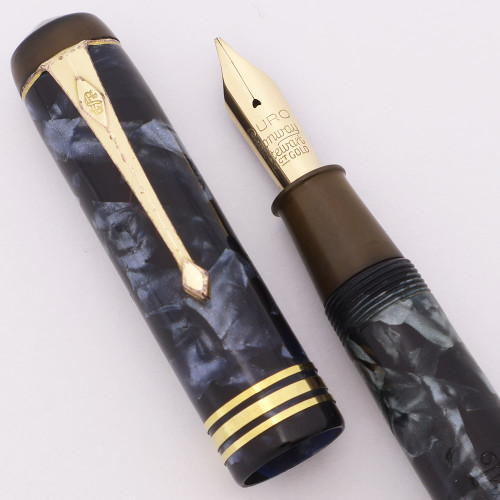 Conway Stewart 55 Fountain Pen (1940s) - Blue Marble, 14k Semi-Flexible Right Oblique Duro Nib (Excellent, Restored)