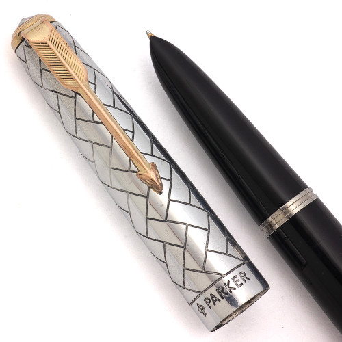 Parker 51 Ariel Kullock "Fantasy" Aerometric - Black w Lattice Aluminum Cap, Gold Clip, Medium Gold Nib (Excellent, Works Well)