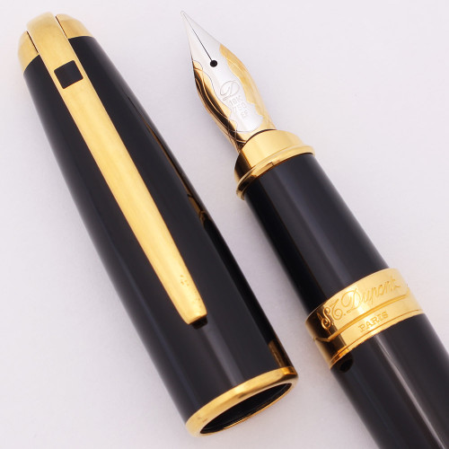 ST Dupont Olympio XL Oversize Fountain Pen - Black Chinese Lacquer, Gold Trim, 18k Extra-Fine (Excellent, Works Well)