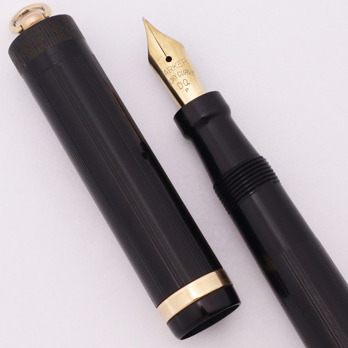 Parker Duofold Quality "DQ" Pen (1920s) - Black, Gold Trim, Ring Top, Fine Nib (Excellent, Restored)