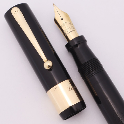 Sheaffer  Lifetime Oversized Autograph Flat Top (1920s) - Black w 14k Trim, Lever Filler, Fine Lifetime Nib (Excellent, Restored)