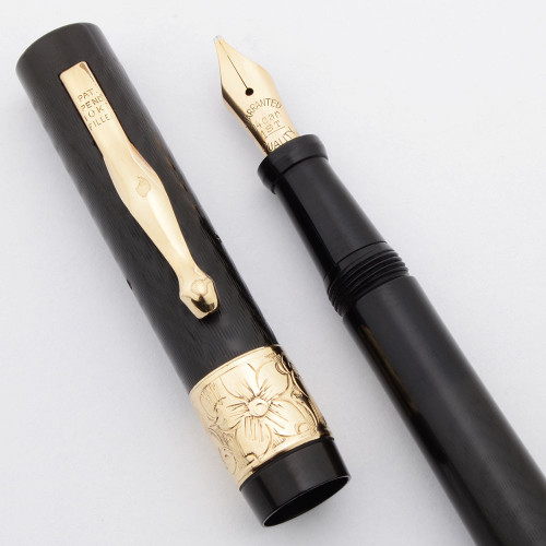Latremore L33 Fountain Pen (1920s)- BCHR, Gold Floral Cap Band, Sleeve Filler, 14k Flexible Stub Nib (Excellent +, Restored) Latremore L33 Fountain Pen (1920s)- BCHR, Gold Floral Cap Band, Sleeve Filler, 14k Flexible Stub Nib (Excellent +, Restored)