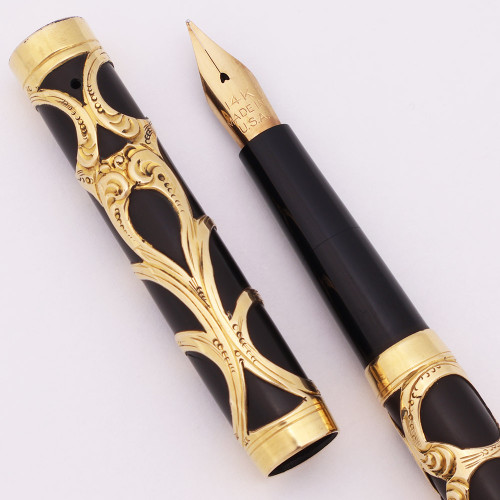 Eyedropper Fountain Pen (1920s) - Gold Ribbon Filigree over BHR, Eyedropper, Fine Flexible 14k Nib (Excellent, Restored) Eyedropper Fountain Pen (1920s) - Gold Ribbon Filigree over BHR, Eyedropper, Fine Flexible 14k Nib (Excellent, Restored)