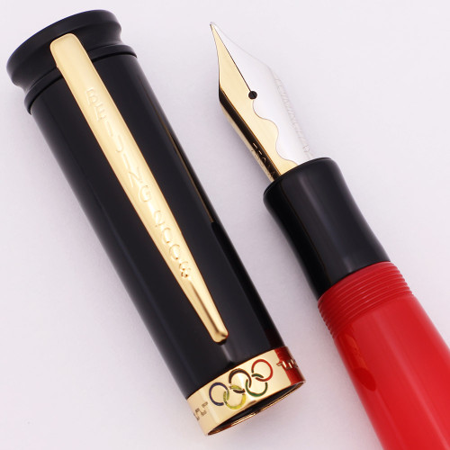 Loiminchay Mini Qian Long Fountain Pen (Olympics LE, 2008) - Red & Black, Gold Plated Trim, Medium 18k Nib (New Old Stock)