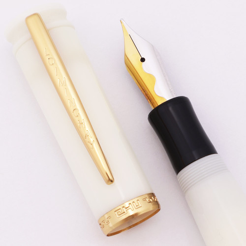 Loiminchay Mini Qian Long Fountain Pen (2008) - White, Gold Plated Trim, 18k Medium Nib (New Old Stock)