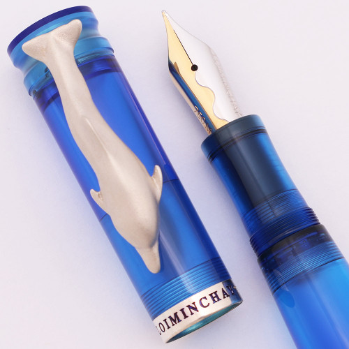 Loiminchay Riviera Fountain Pen (Limited Edition, #115/2000) - Oversized, Sterling Matte Dolphin, Blue Clear Acrylic, Piston Fill, Medium 18k Gold Nib (New, Works Well) Loiminchay Riviera Fountain Pen (Limited Edition, #115/2000) - Oversized, Sterling Matte Dolphin, Blue Clear Acrylic, Piston Fill, Medium 18k Gold Nib (New, Works Well)