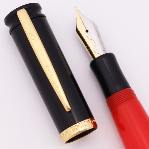 Loiminchay Mini Qian Long Fountain Pen (2008) - Red Body Black Cap, Gold Trim, 18k Medium Nib (New Old Stock) Loiminchay Mini Qian Long Fountain Pen (2008) - Red Body Black Cap, Gold Trim, 18k Medium Nib (New Old Stock)