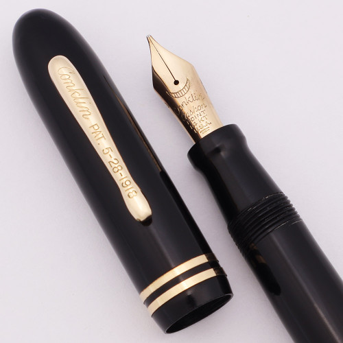 Conklin Three Fifty Fountain Pen (1930s) - Black, Lever Filler, Fine 14k Cushon Point Nib (Excellent +, Restored) Conklin Three Fifty Fountain Pen (1930s) - Black, Lever Filler, Fine 14k Cushon Point Nib (Excellent +, Restored)