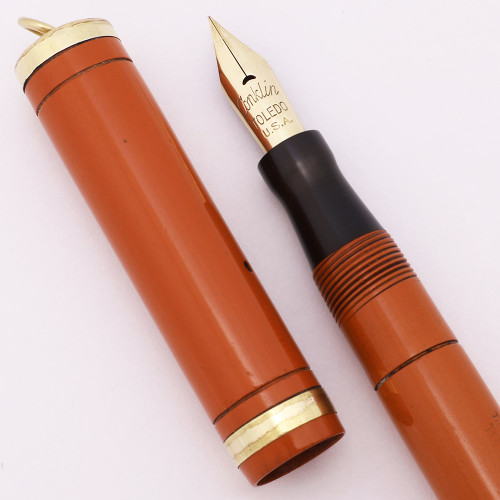 Conklin Endura Ring Top Fountain Pen (1920s) - Orange w GT, Lever Filler, Fine Flexible Toledo Nib (Excellent, Restored) Conklin Endura Ring Top Fountain Pen (1920s) - Orange w GT, Lever Filler, Fine Flexible Toledo Nib (Excellent, Restored)