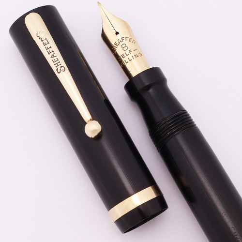 Sheaffer Flat Top Oversized Fountain Pen w #8 Nib (1920s) - Lined BCHR, Lever Filler, Gold Trim, 14k Fine #8 Self-Filling Nib (Excellent +, Restored)