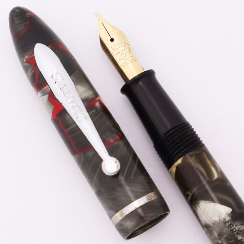 Sheaffer Balance 3-25 Fountain Pen (1930s) - Junior Size, Grey w Red Veins, Lever Filler, Fine Flexible Nib (Excellent, Restored) Sheaffer Balance 3-25 Fountain Pen (1930s) - Junior Size, Grey w Red Veins, Lever Filler, Fine Flexible Nib (Excellent, Restored)