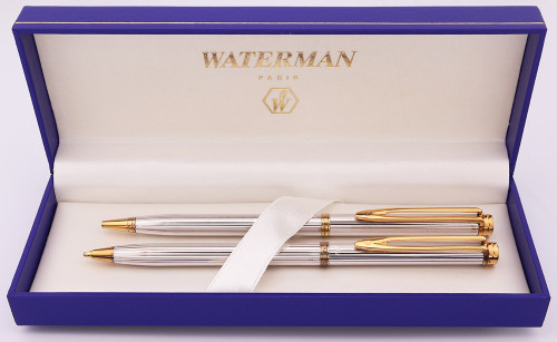 Waterman Gentleman Ballpoint & Pencil Set - Sterling Fluted (Near Mint in Box, Works Well) Waterman Gentleman Ballpoint & Pencil Set - Sterling Fluted (Near Mint in Box, Works Well)