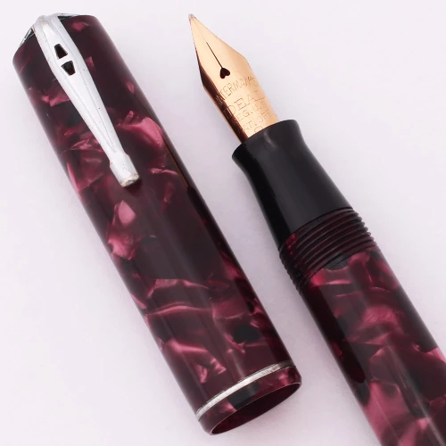 Waterman Glass Cartridge Fountain Pen - Burgundy Marble w Chrome Trim,  Medium Flexible Ideal #3 Nib (Excellent, Restored)
