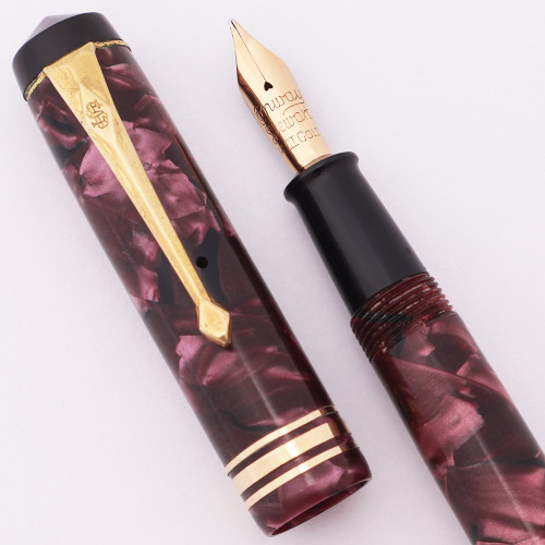 Conway Stewart 388 Fountain Pen (1950s) - Burgundy Marbled w GT, Lever Filler, Fine Flexible 14k  Nib (Excellent, Restored)