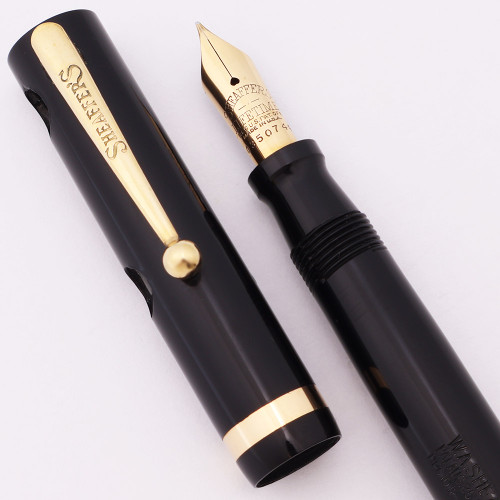 Sheaffer Lifetime Flat Top Demonstrator (Rare) - Black Radite, Cut-Outs, Fine Lifetime Nib (Excellent, Restored)