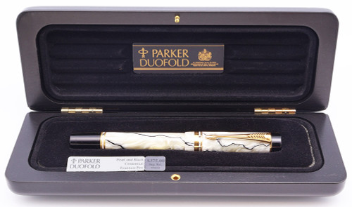 Parker Duofold Centennial  Mark I Fountain Pen (1992) - Black and Pearl, 18k Medium (Excellent In Box, Works Well)