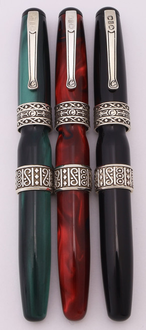 Curtis Australia Elegance Fountain Pen - "Regency" Style, Sterling Trim, Various Resins, Medium 14k Nib  (New Old Stock)