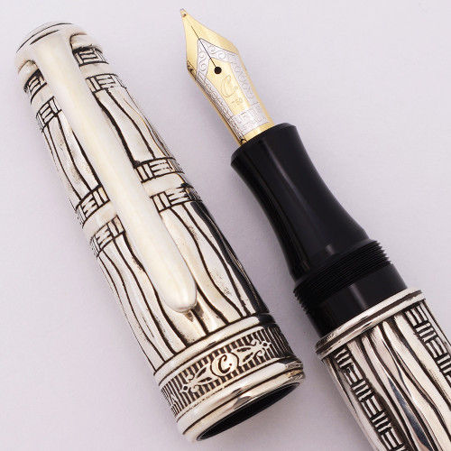 Curtis Australia Ambassador Fountain Pen - "Voices of Hope Darfur 2007", Ornate Engraved Sterling w 9k Gold Band, Medium 18k Nib  (New Old Stock)