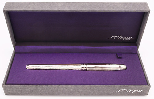 S T Dupont Olympio Orpheo Fountain Pen - Large (Standard), Silver Diamond Heads w CT , 18k Medium Nib (Excellent + in Box, Works Well) S T Dupont Olympio Orpheo Fountain Pen - Large (Standard), Silver Diamond Heads w CT , 18k Medium Nib (Excellent + in Box, Works Well)