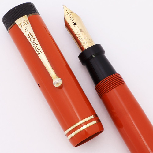 Parker Duofold Senior Fountain Pen (1939) - Red, Double Band, Fine Vacumatic Nib (Excellent, Restored)