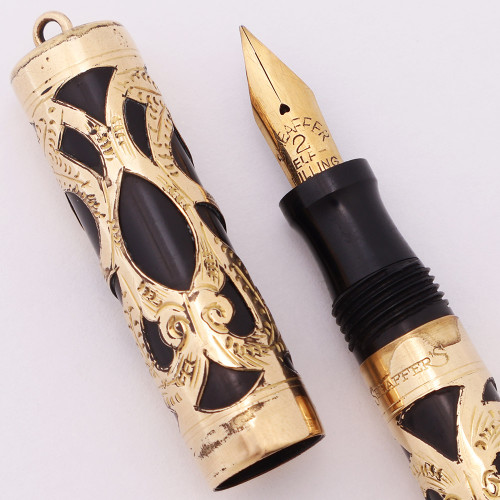 Sheaffer Flat Top Self Filling Model 37S (1910s) - 18k GF Filigree Overlay on BHR, Ring Top, Lever Filler, Fine Flexible #2 Nib  (Excellent, Restored)
